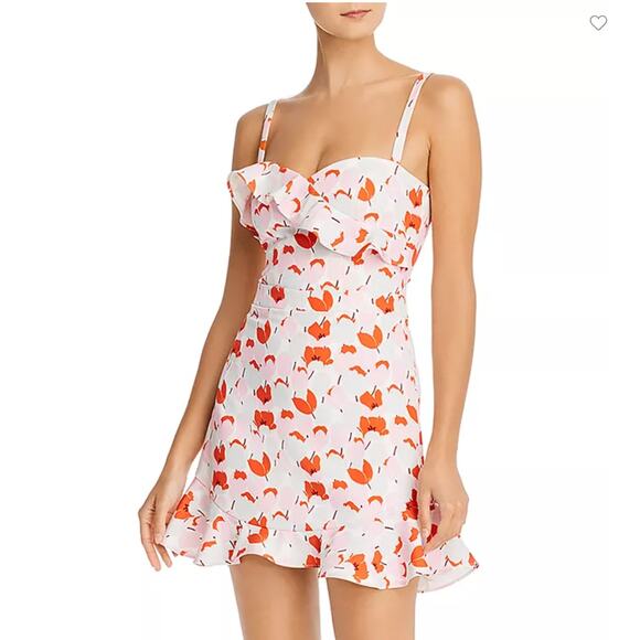 BLACK HALO Zalda Floral Tulip Mini Dress Womans 8 flounce hem - Picture 1 of 11